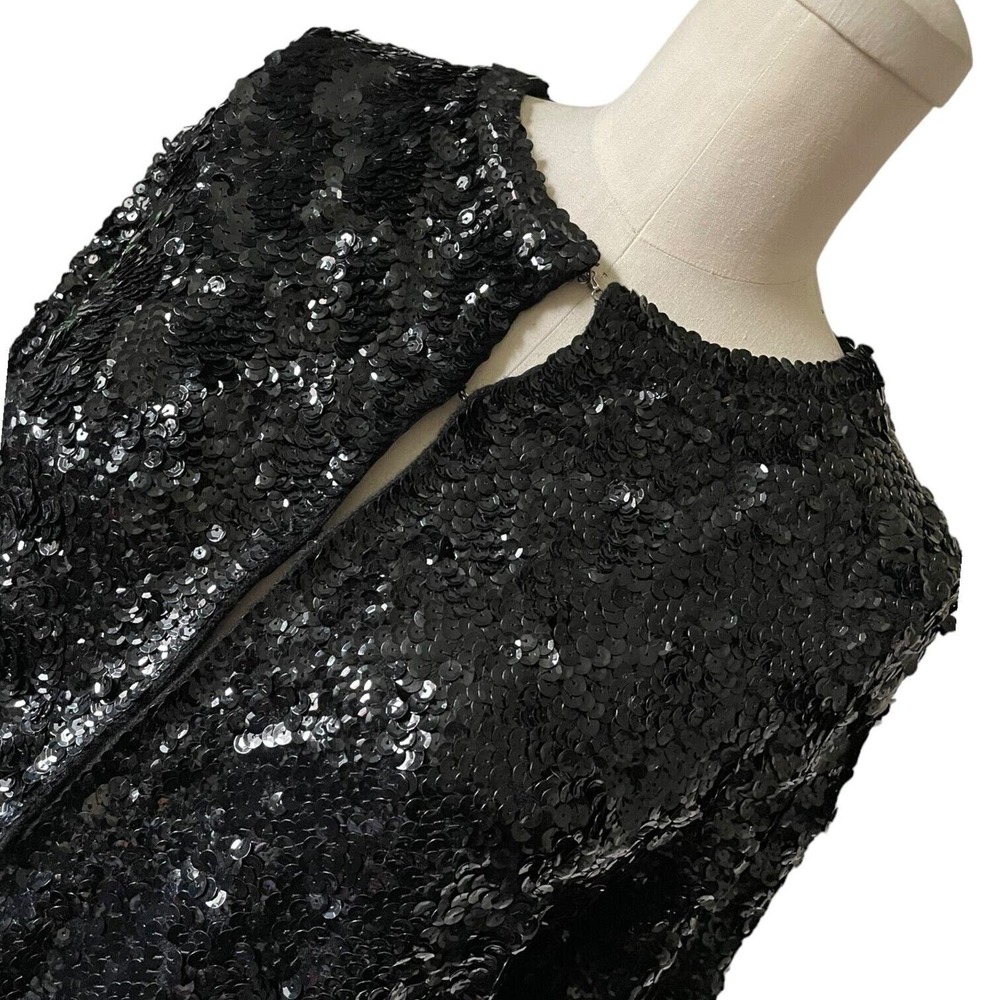Vintage Black Wool Allover Sequin Sweater Jacket EUR 40 US M Lined Glam Cardigan - Picture 2 of 7